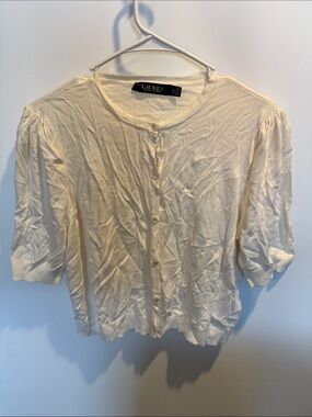 Lauren Ralph Lauren White Short Sleeve Button Front Cardigan Size: XL